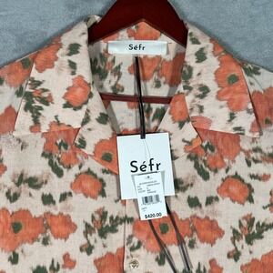 Sefr Shirt Mens L Orange Illusion Floral Pino Short Sleeve Button Front Casual